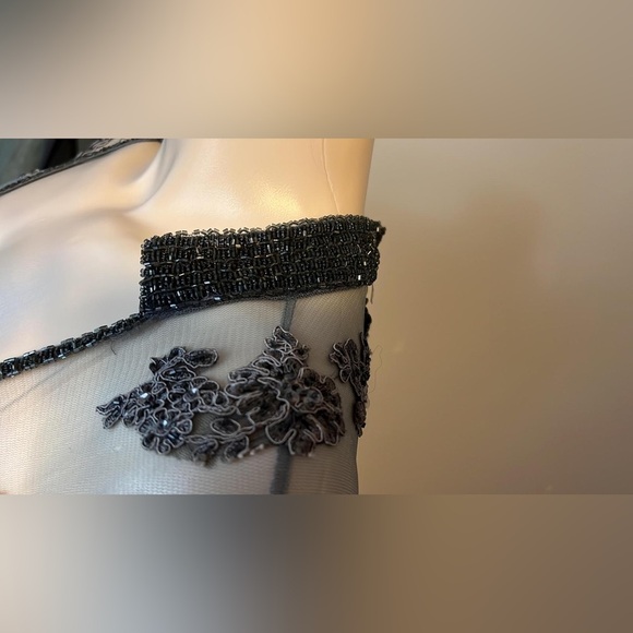 Embroidered Mesh Long Dress - Gray - Picture 10 of 16